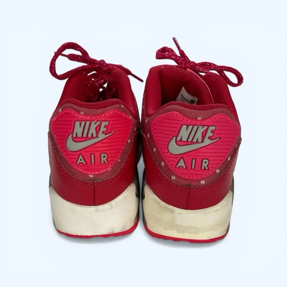 Nike Air Max 90 Print Red Pink Silver Shoes Sneakers 704953-602 Girls 5.5Y